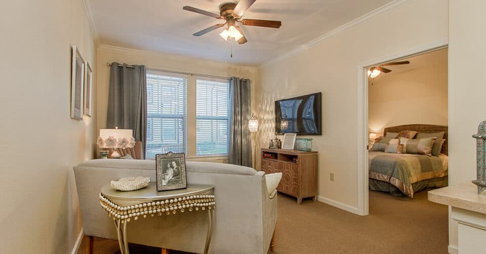 living room and bedroom at The Oaks at Flower Mound 5